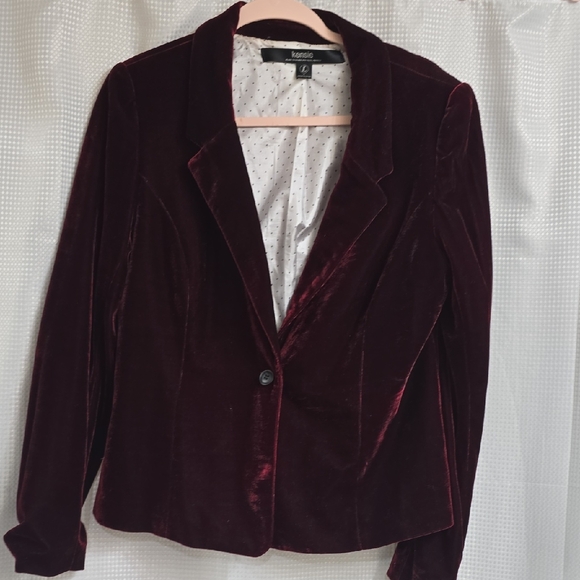Kensie Women's Velvet Blazer - Rich Burgundy - Picture 1 of 4